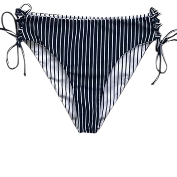 NWT CUPSHE Reversible Striped High-Waisted Side Lace Up Bikini Bottom Si… - Picture 3 of 4
